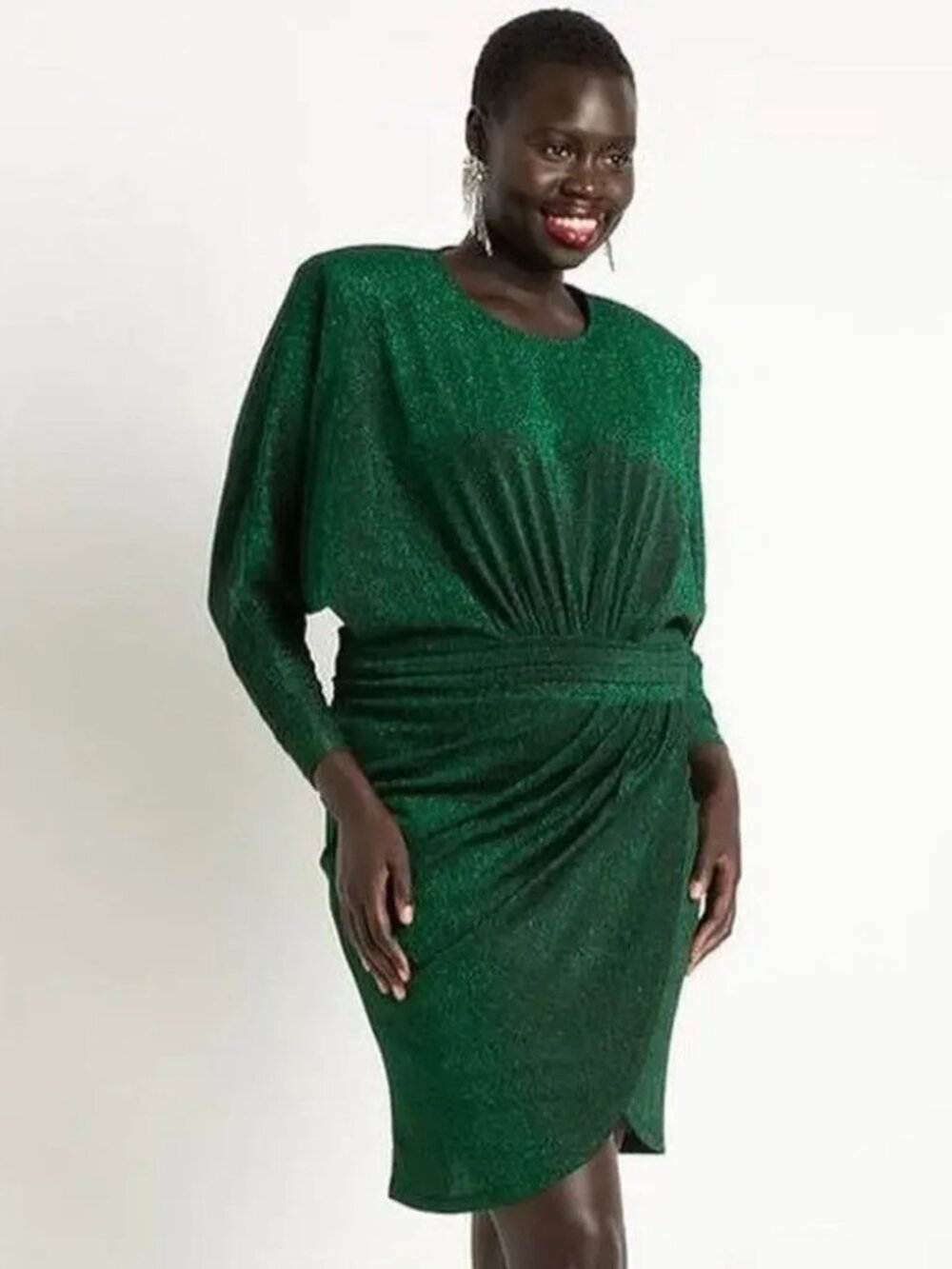ELOQUII Metallic Green Tulip Hem Cocktail Dress